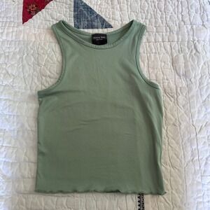 Olivia Rae Tank Top Sage Green High Neck Lettuce Hem XS
